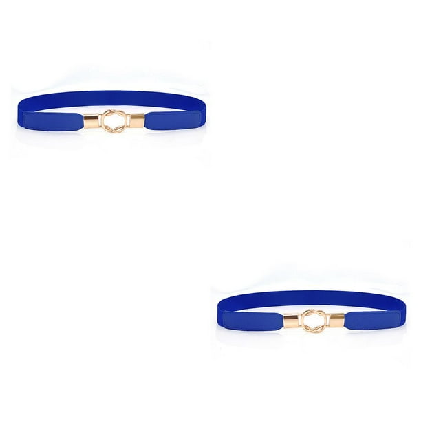 Qarigey Banda de la cintura Exquisita Elástico Universal Correas de cuero dorado con hebillas Puffer Coat Cinturones del día de San Azul 2piezas
