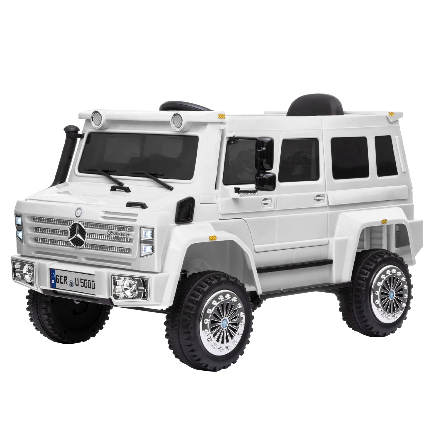 Kepooman 12V Kids Electric Ride on Cars, Electric Vehicle for Children with Remote Control/Music Player-White Mercedes Unimog U500