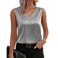 thumbnail image 3 of Inglocry Silk Satin Tank Tops V Neck Camisole Casual Cami Sleeveless Shirt Blouses Silky Basic Tanks Gray S, 3 of 10