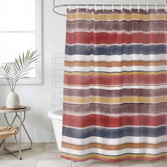 Red Nordic Style Stripes Waterproof Fabric Shower Curtain, Red Grey Texture Waterproof Fabric Shower Curtain for Bathroom Curtains Bathtubs Hotel Washable Shower Curtains with 12 Hooks Standard 66x72