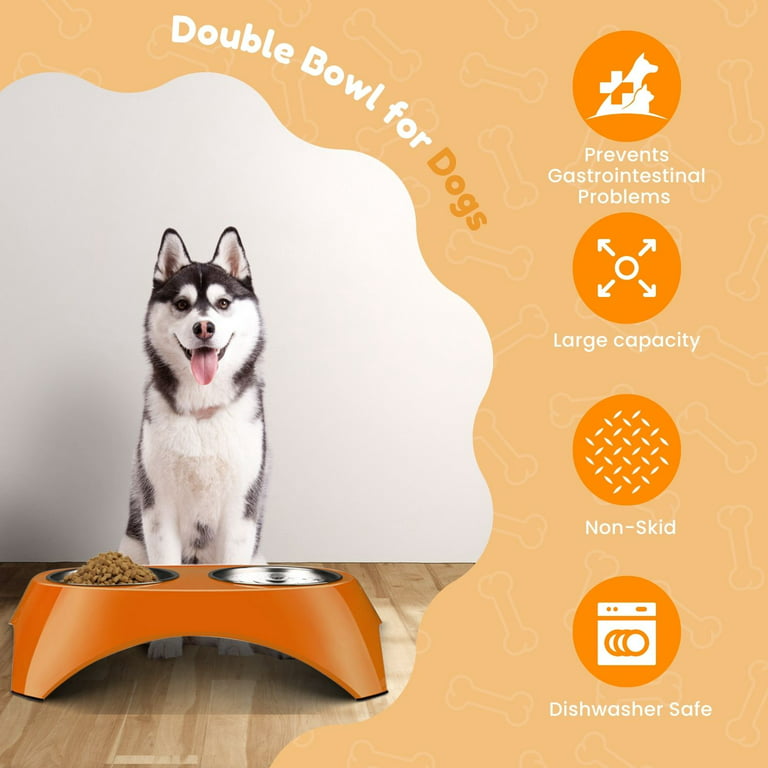 Pet Feeder Bowls Double Stainless Steel (Set of 2) - Removable Raised Feeding  Station Tray Dog Puppies Animal Food Water Holder Container Dish Table  Dinner Set with Elevated Stand (Orange) 