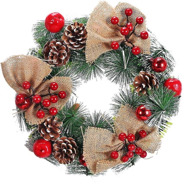 Puerta De Corona Navideña Con Piñas Y Bayas Corona Navideña Para Decoración Interior Y Exterior Puerta De Árbol De Navidad Chimenea-30cm