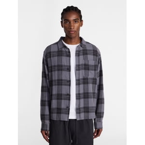 No Boundaries Men's Boxy Fit Grunge Flannel Shirt