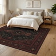 thumbnail image 3 of ODIKA 6'x9' Washable Area Rug Deep Red Black Celestial Floral Design Intricate Moon and Star Motif with Elegant Borders for Queen Size Bedroom, Under Bed, Master Suite, Easy Care, Non-Shedding, 3 of 7