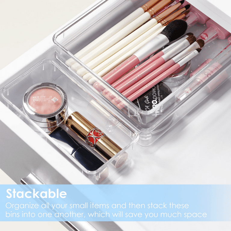 Vtopmart 4 Pack Stackable Makeup Organizer Storage Drawers, 6.6''Tall clear