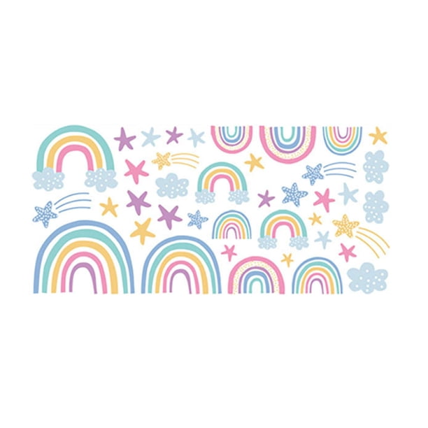 Pegatinas de pared con estrellas y nubes de arcoíris que brillan en la oscuridad, decoración de pared de PVC, mural fluorescente, ideal para la