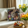 thumbnail image 6 of TanSiDing 3pcs Easter Bunny Embroidery Style Pillowcase Floral Print Decorative Throw Pillow Cover Soft Polyester Home Decor Couch Bedroom Accent 45*45cm, 6 of 6