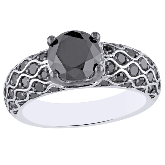 AFFY Black Natural Diamond Fancy Engagement Ring in 10K White Gold (2.62 cttw)