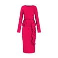 thumbnail image 4 of Oksale Plus Size Pencil Dresses for Women with Ruffle Dector Slim Fit Midi Dress Cozy Long Sleeve Office Dress Casual Crewneck Dresses Bodycon Business Office Dresses Hot Pink XXXL, 4 of 6