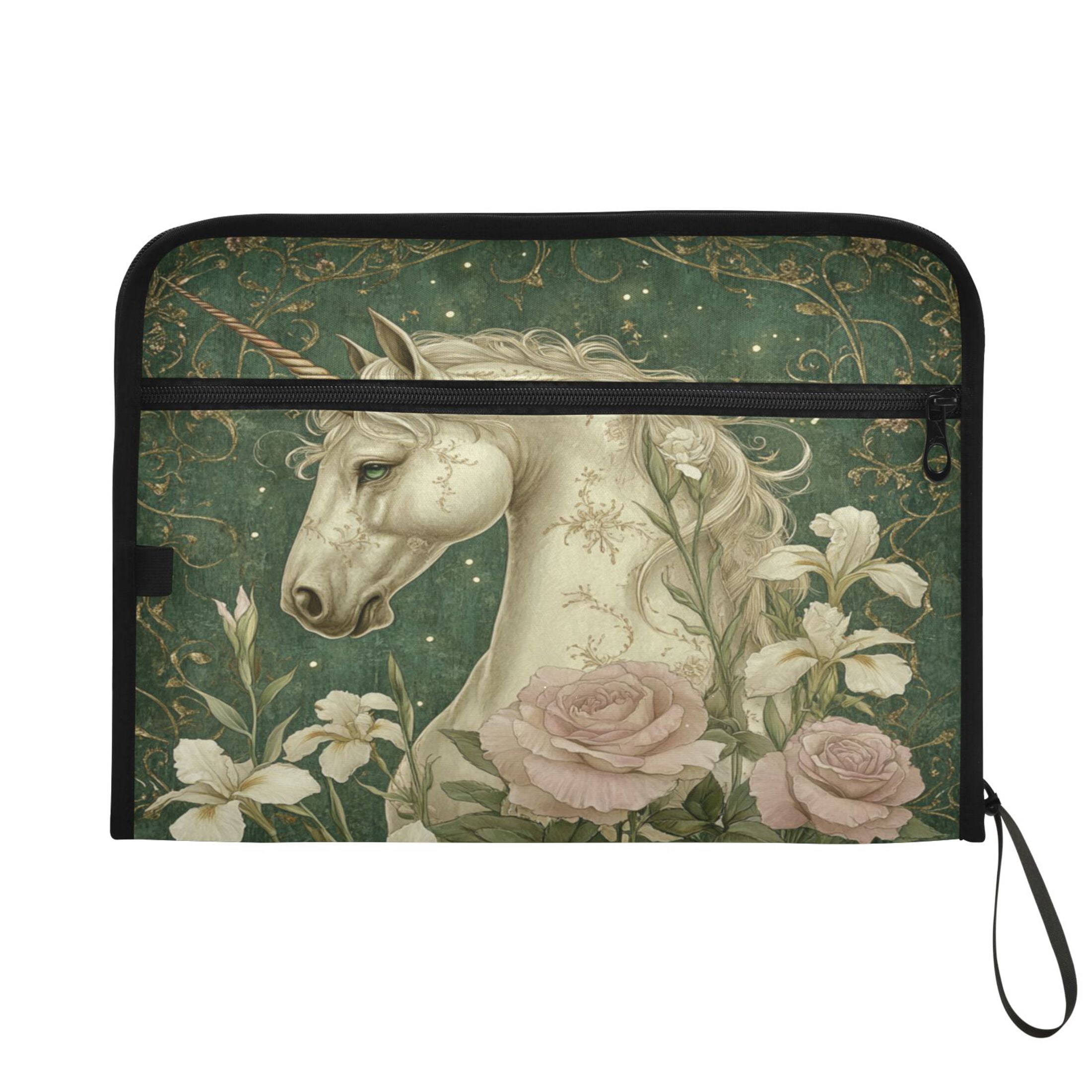 WOBOGO Retro Unicorn Expanding File Folder Letter Size Accordion Filing Organizer 13 Pocket Separate Organ Pocket