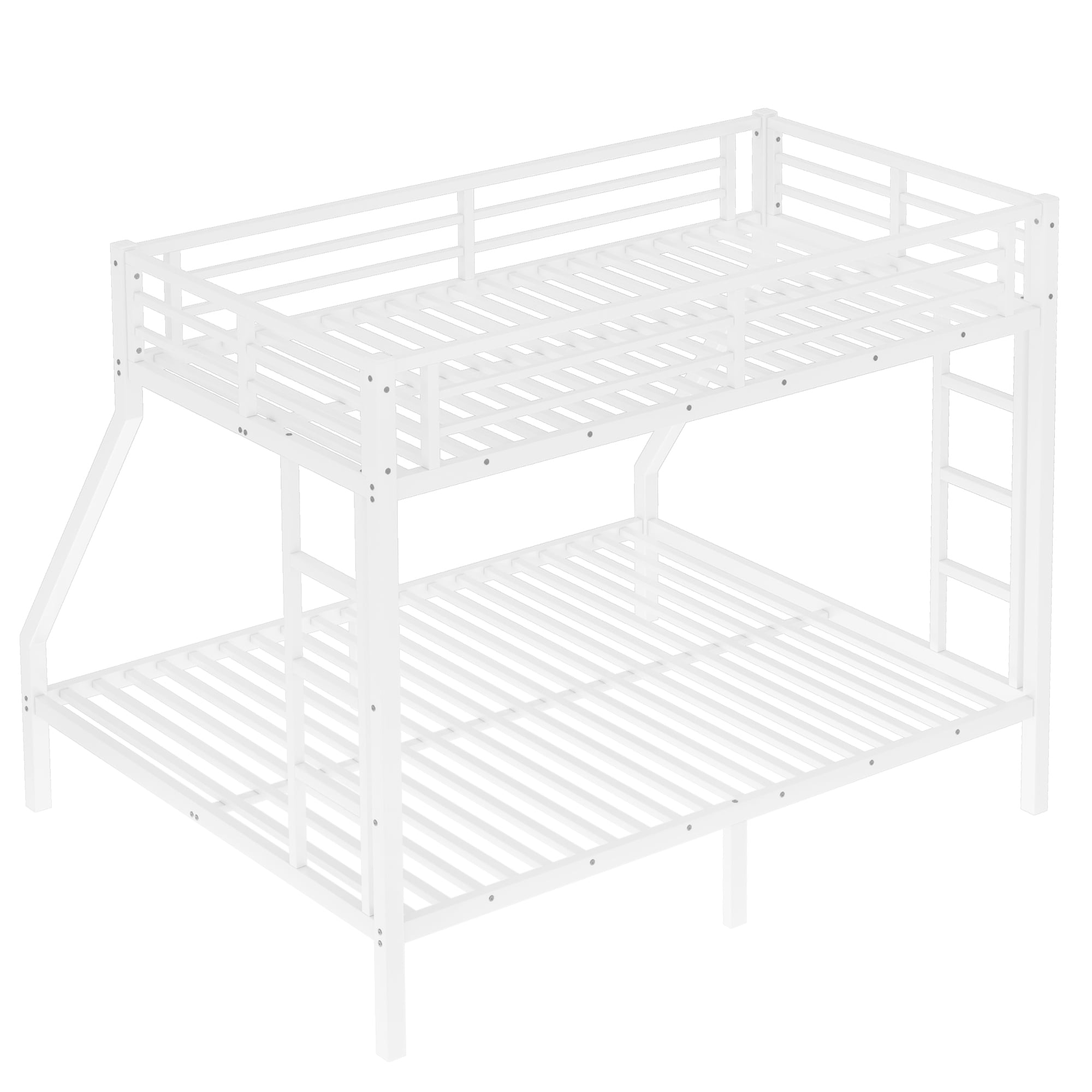 Leumius Twin XL over Queen Bunk Bed for Teens and Adults,Heavy Duty Metal Bed Frame with Full-Length Guardrail and Ladders,Space-Saving/Noise Reduced/No Box Spring Needed,Off White