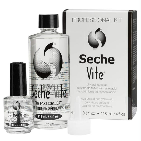 Seche Vite Dry Fast Top Coat Professional Kit, 4 oz Refill & 0.50 oz