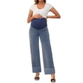thumbnail image 2 of Jeans de maternidad para mujer INSPIRE CHIC, de mezclilla, pierna recta, con puños, alta elasticidad, sobre el vientre, pantalones para embarazadas, casuales para el trabajo, color azul retro, 2 of 6
