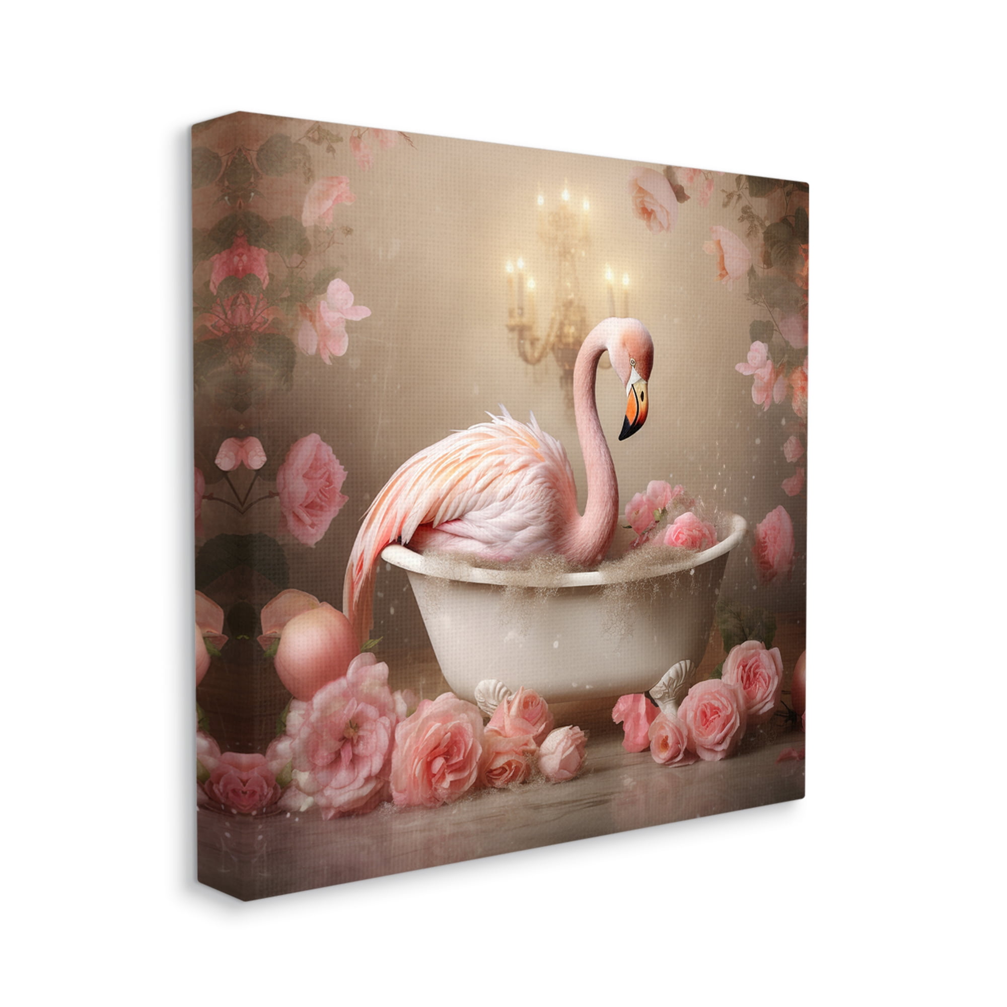 Stupell Industries Flamingo in Rose Filled Tub Animals & Insects Painting Gallery Wrapped Canvas Art Print Wall Art, 24 x 24