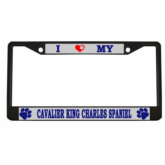 Cavalier King Charles Spaniel Style Dog Metal License Plate Frame Personalized/Car Accessories Car Tag Holder Cover (Black/Silver/Blue)