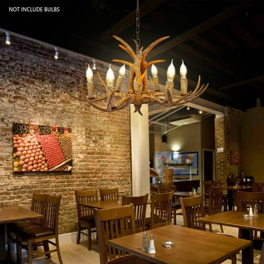 6 Lights Rustic Deer Horn Antler Chandelier Pendant Light Fixture Ceiling Lamp