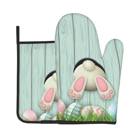 

Bingfone White Bunny Bottom And Easter Eggs Print Oven Mitts Pot Holders Set 2 PCS for Kitchen for Cooking Grilling Baking BBQ Pot Holders Cook Essentials