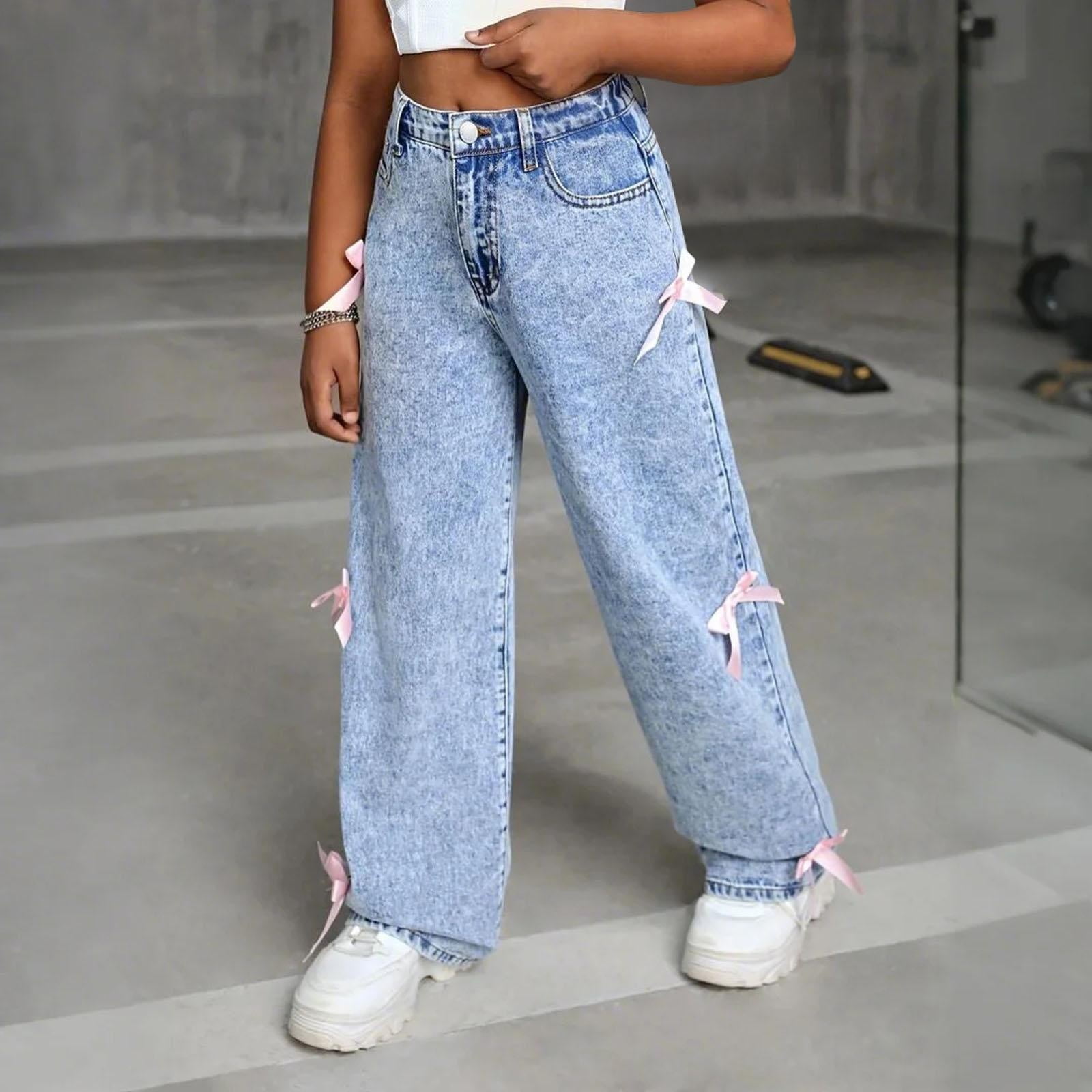 YESIMOLA High Waisted Wide Leg Jeans Girl Jeans Petite Flare Pants High Yoga Pants Warm Baby Clothes Infant Girl Clothes Gifts for Girls 8-10, Blue 12-13 Years