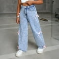 thumbnail image 5 of Baggy Jeans for Teen Girls Woman Bow Jeans High Waist Wide Leg Loose Pants Casual Streetwear Cute Clothes Skater Streetwear Aesthetic Scene Clothes (10-11 Years, Blue), 5 of 8