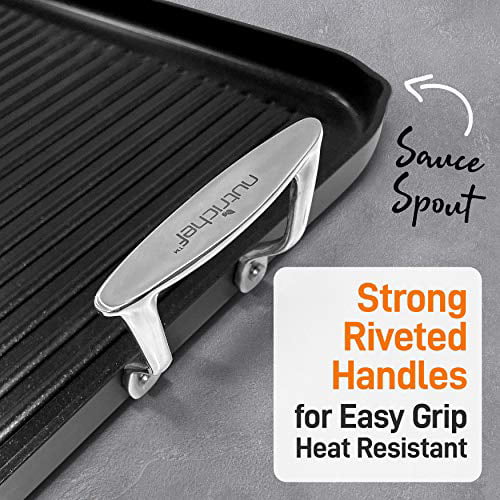 NutriChef NCGRP59 Dishwasher Safe Kitchen Cookware Nonstick Stove Top Grill Pan PTFE/PFOA/PFOS Free Need two Burners 20 x 13 Hard-Anodized Non stick Grill & Griddle Pan 