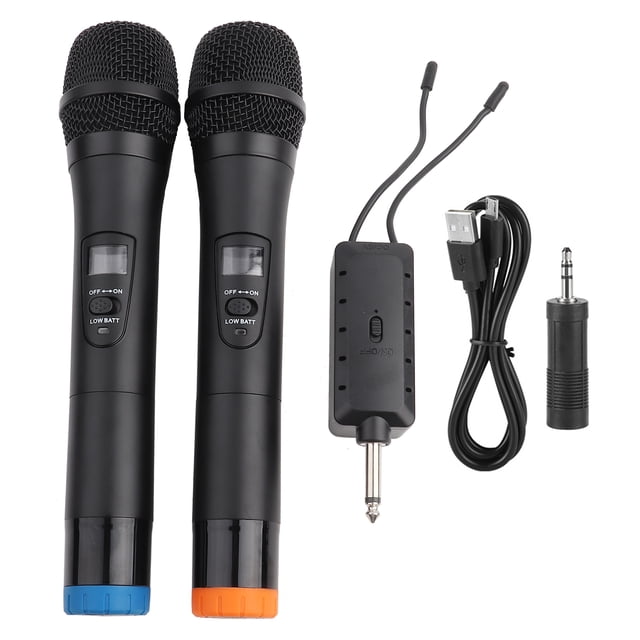 Micrófono de mano inalámbrico VHF universal con receptor para karaoke/reuniones de negocios negro