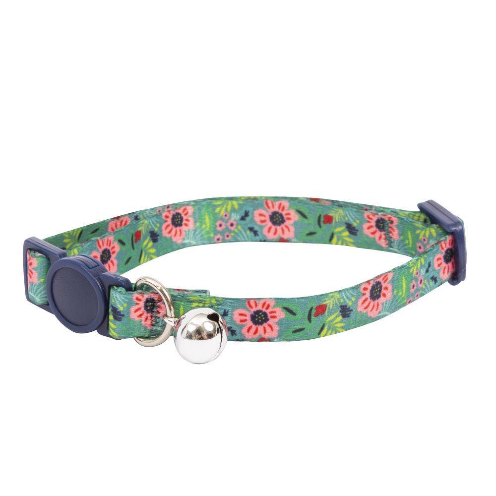 Vibrant Life Green Tropical Floral Cat Collar, BreakAway, Adjustable