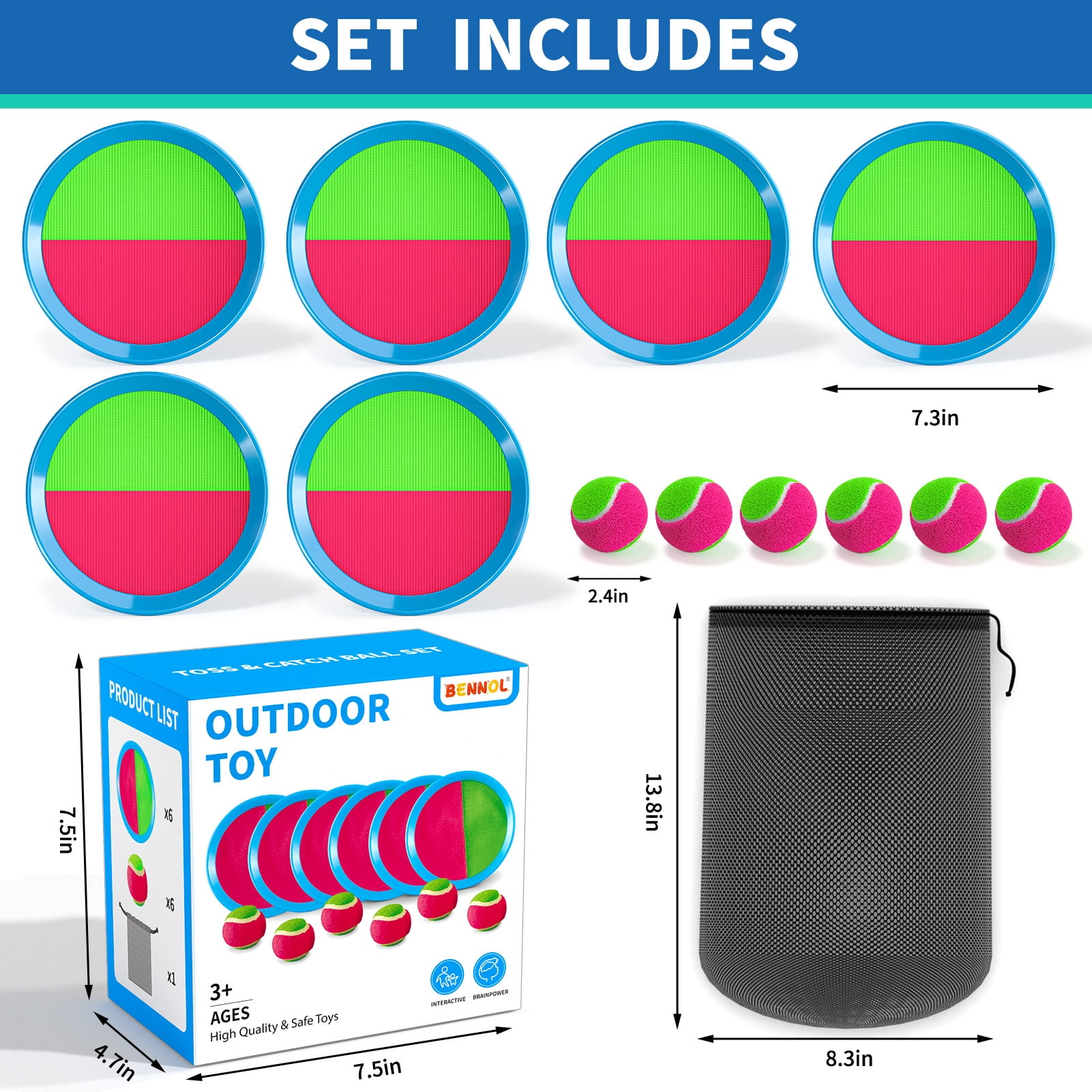 Lucky Doug Toss and Catch Ball Toys, Sticky Velcro Ball Toys - Outdoor Play Games, Beach Toys, Camping Games, Beach Game Set Sports Game Set for Ages 3+