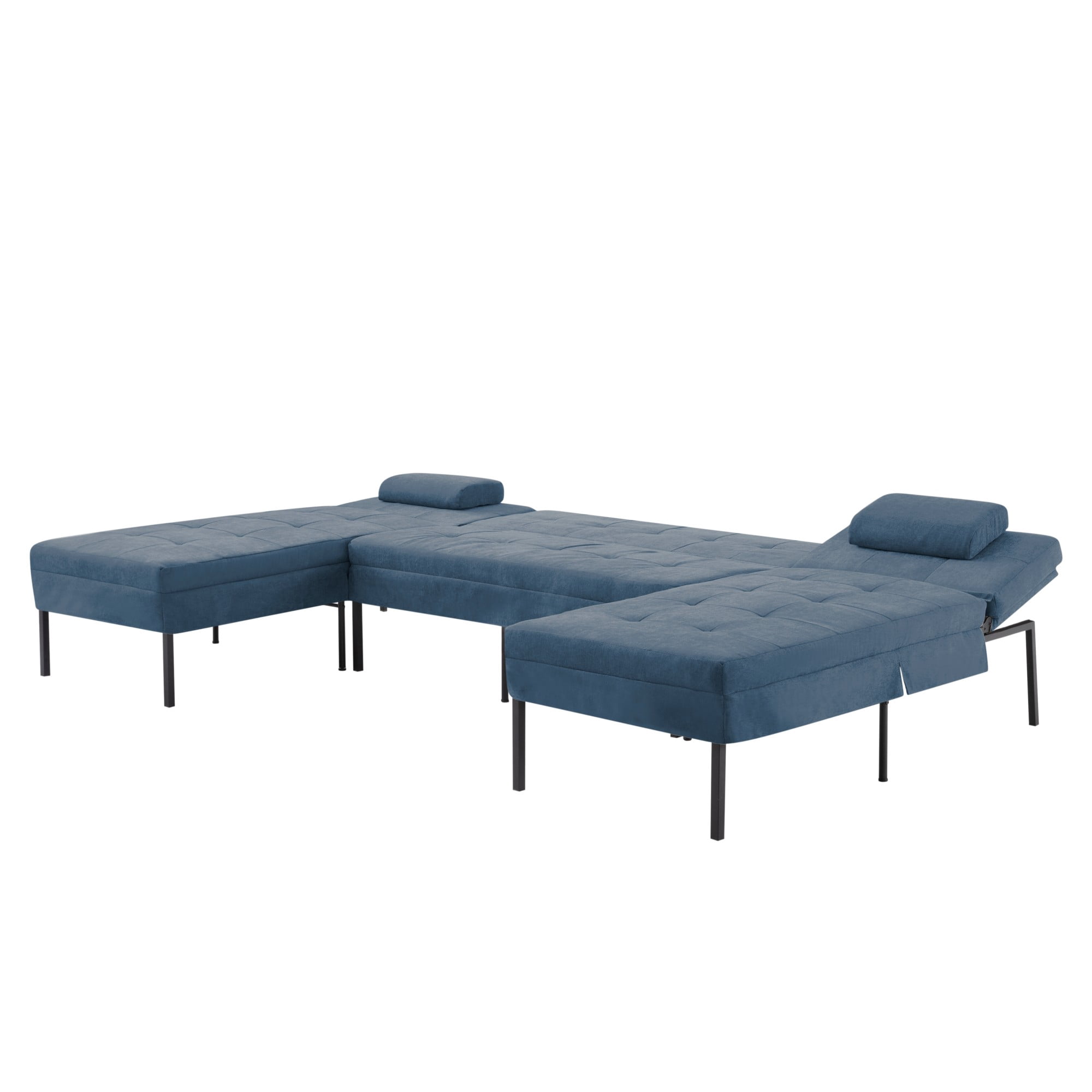 Gewnee 107.09"U-Shape Sectional Sofa,Chenille Couch,4 Seats Lounge Sleeper with Double Chaise for Living Room,Dark Blue
