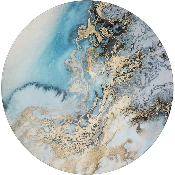 Marble Round Rugs - 6Ft Washable Large Round Living Room Area Rug Non-Slip Throw Blue Dining Room Rug Soft Ultra-Thin Circle Bedroom Rug Indoor Round Carpet for Office Kitchen Entrance