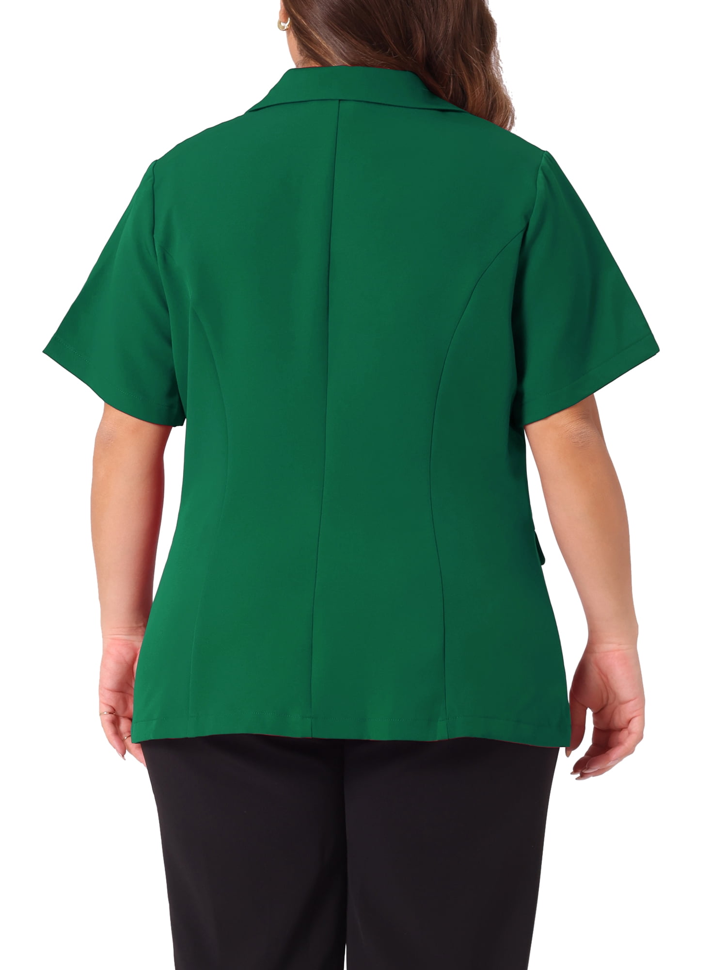 DARING DIVA Women's Plus Casual Blazers Short Sleeve Notched Lapel Blazer 1X Dark Green