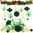 thumbnail image 1 of TecUnite - 50 adornos navideños de papel con forma de panal para árbol, estilo vintage 3D, con bordes brillantes, para colgar en el árbol, estilo bohemio neutro, para fiestas navideñas (blanco, verde), 1 of 1