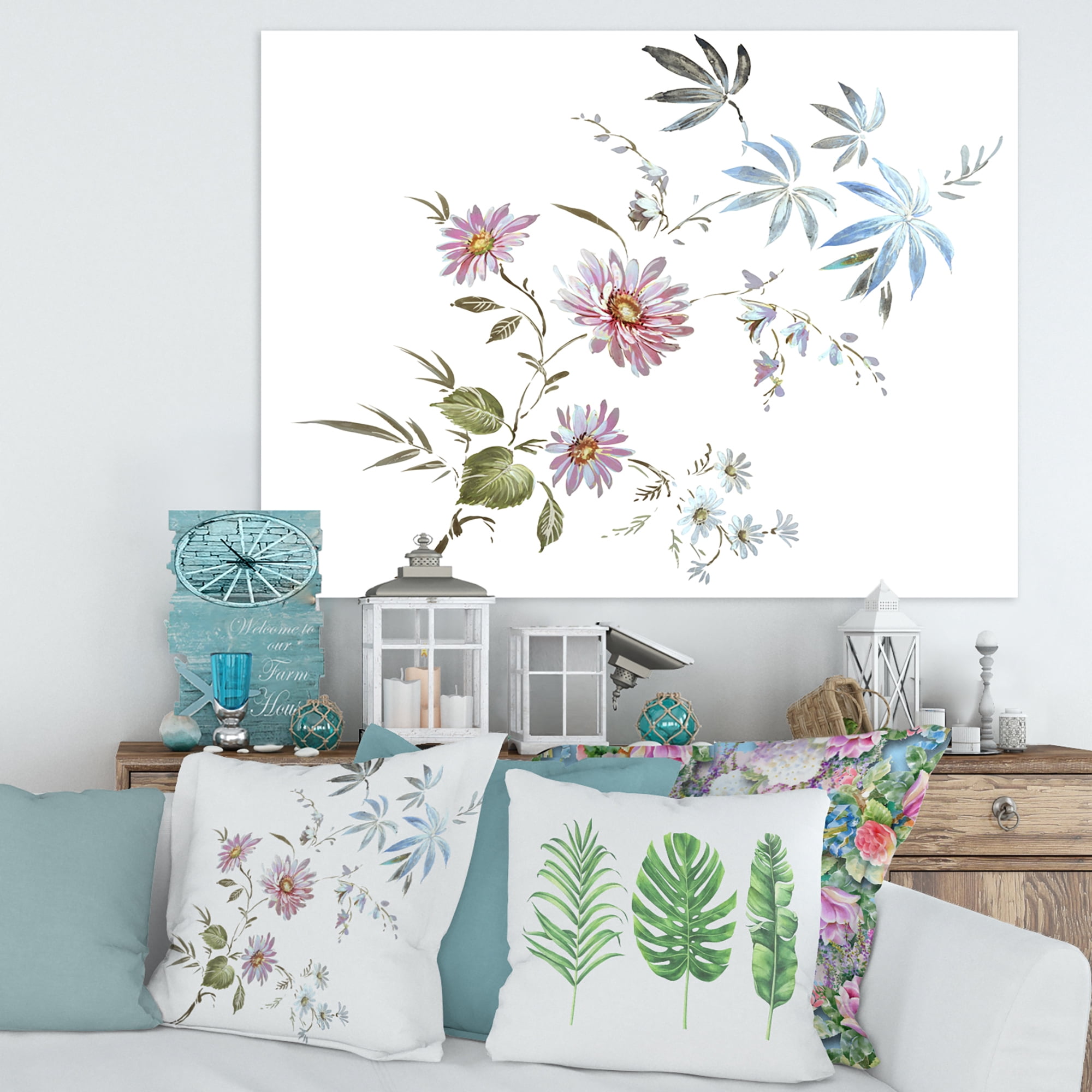 Designart ' Pink and Blue Wildflowers I ' Traditional Canvas Wall Art Print