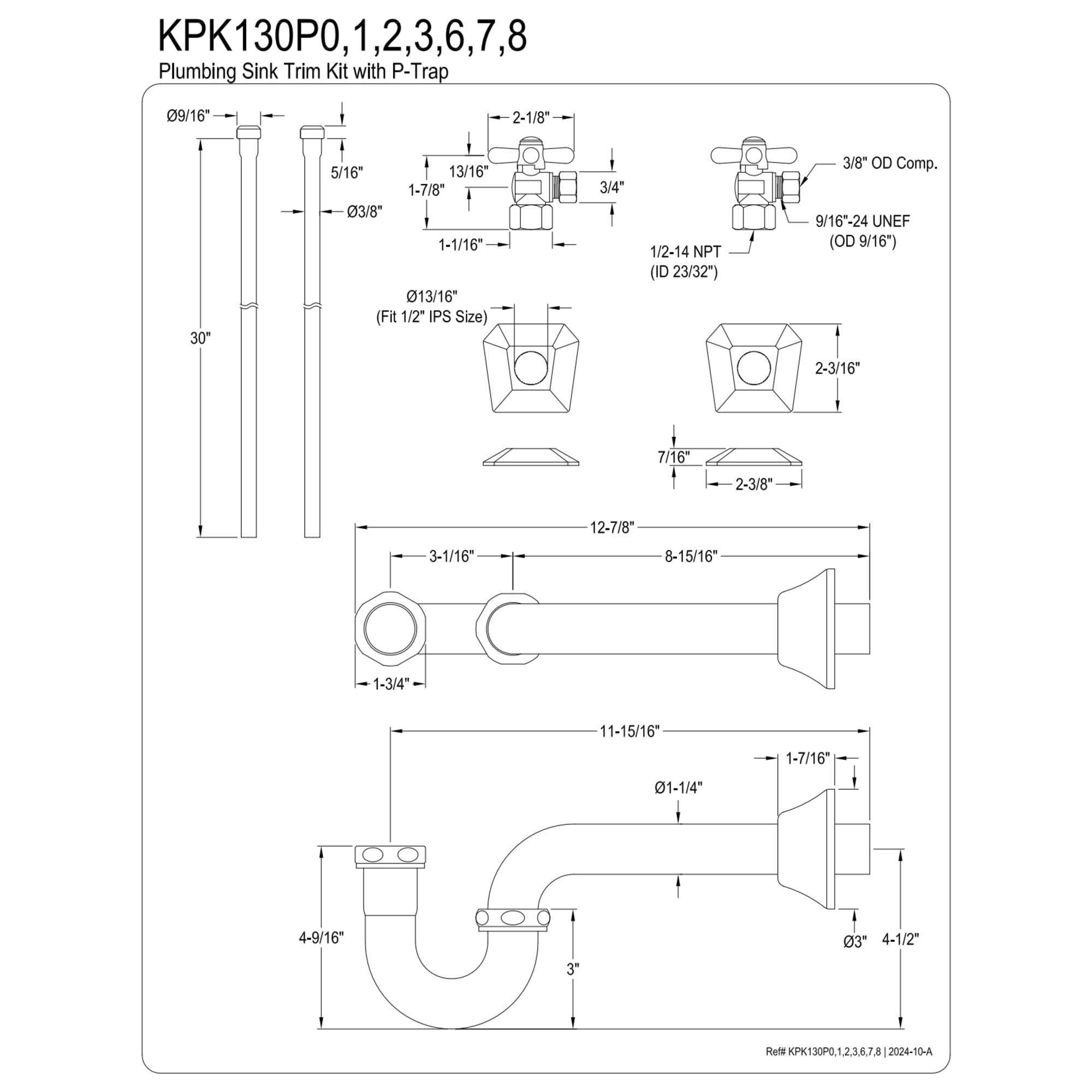 Kingston Brass KPK130P2 Trapeze Modern Plumbing Sink Trim Kit with P-Trap, Polished Brass