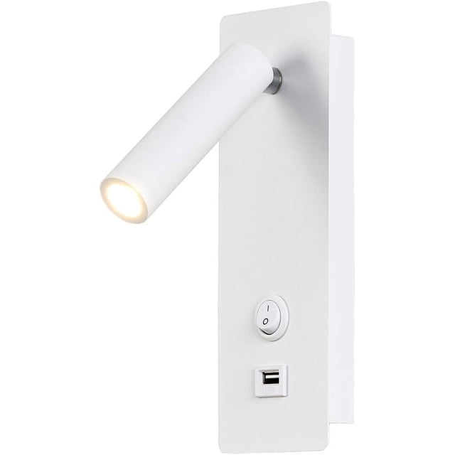 Lámpara de lectura regulable para montaje en pared, puertos de carga USB rápidos, giro ajustable para una iluminación óptima, fácil instalación con opción de enchufe o cableado, protección ocular