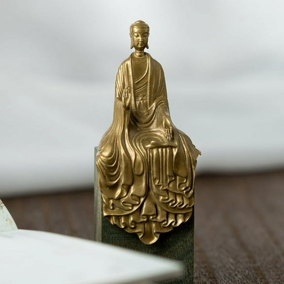 Handcrafted Amitabha Buddha Statue Vintage Brass 2.60in Serenity & Strength Unique Gift for Shelf Decor
