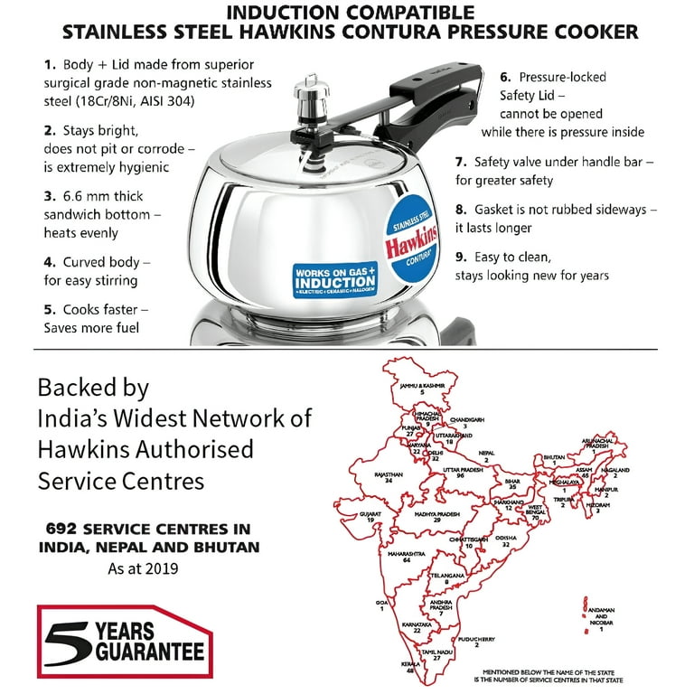 Hawkins Stainless Steel Contura 3 Litres Pressure Cooker Induction Compatible Walmart