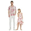 Matching Father Daughter Hawaiian Luau Men Shirt Girl Fairy Dress in Pink Hibiscus Vine