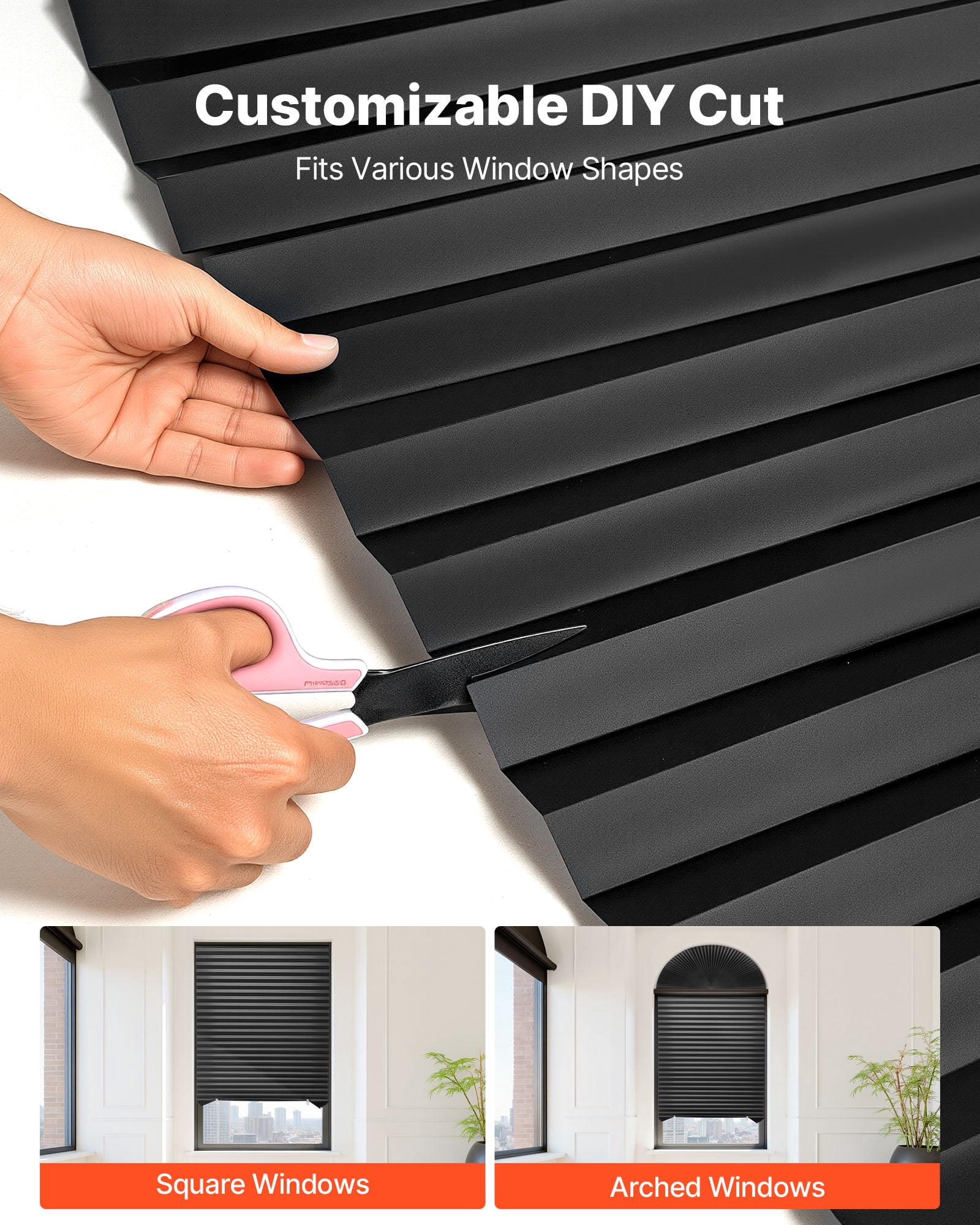 VEVOR Paper Blinds, 6 Pack, 36 in x 72 in, Temporary Blackout Pleated Paper Shades, No Tools No Drilling, Pleated Blinds with Adhesive, Easy to Cut and install, for Indoor Windows, Kitchen, Bedroom