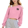 thumbnail image 3 of Dzrciro Kids Girls off the Shoulder Sweatshirt, Long Sleeve Cute Printed Asymmetrical Crop Tops, Lightweight Fashion Pullover Sweatshirts 5-15 Years, 3 of 9
