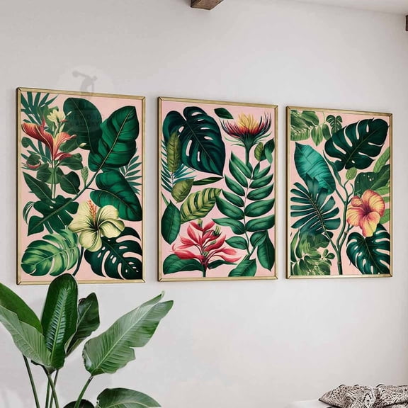 Vintage Botanical Floral Jungle Safari Decor Wall Art Print Set 3 Unframed Paper Print 8x12