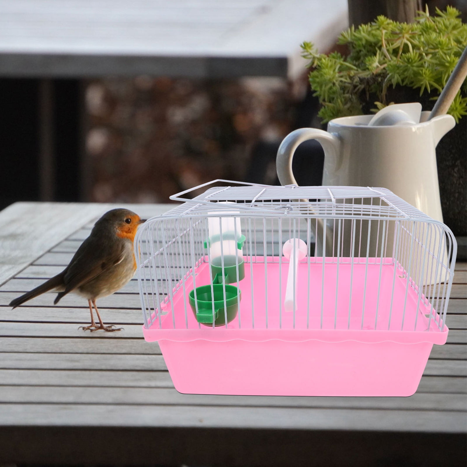 Yardwe Pink Portable Bird Cage with Water Dispenser for Small Birds and Parrots