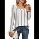 thumbnail image 3 of Camiseta Tipo Túnica de Larga con Cuello Cuadrado para Mujer, Holgada, de Cintura Alta, Estampada, para Otoño Rayas Verticales L, 3 of 10