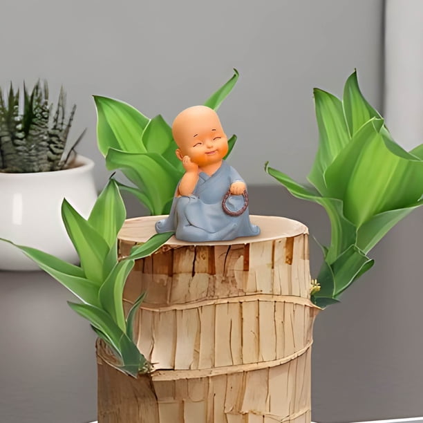 Figura de resina Zen Monk • Decoración marrón sobre la mesa • Adorno de escritorio adorable • Decoración para el hogar y la oficina • Acento de bonsái