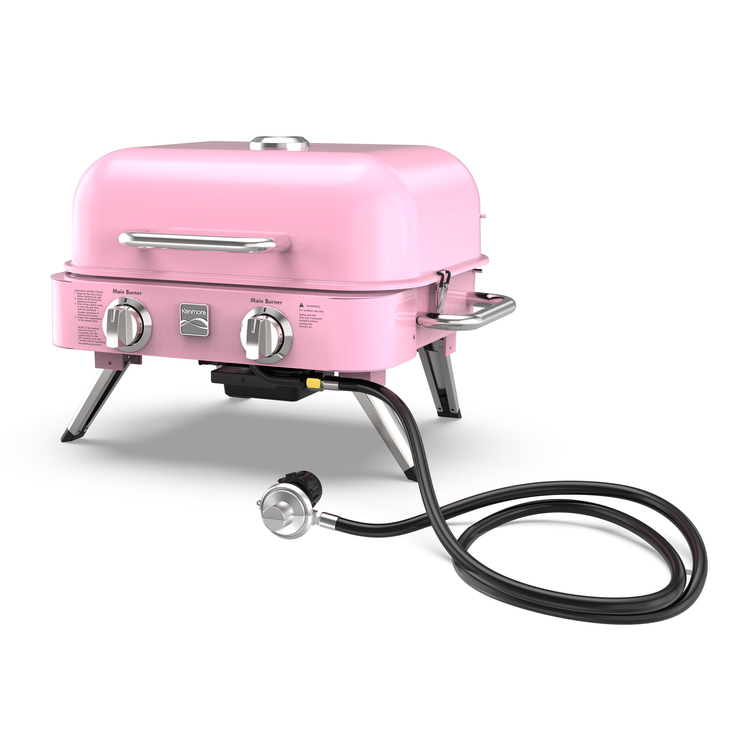 Kenmore 2-Burner Portable Tabletop Retro Gas Grill, Pink