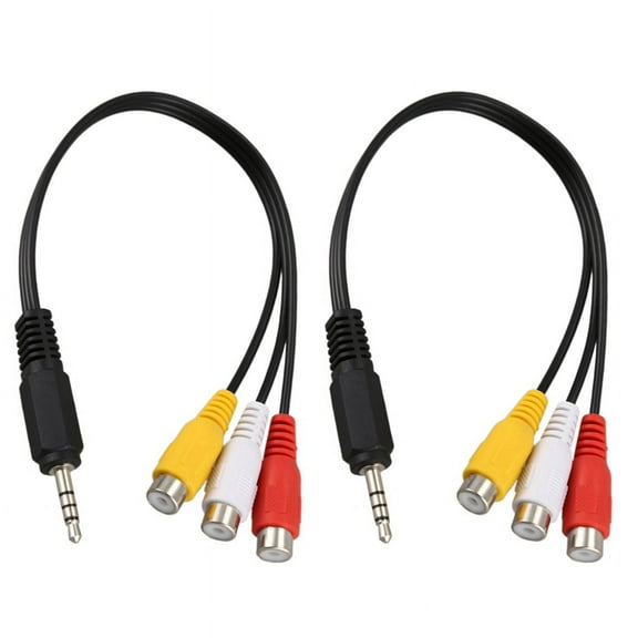 2 Pcs 3.5mm Male Plug to 3 Female Audio Video AV Cable 22cm