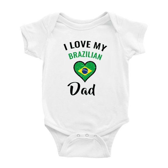 I Love My Brazilian Dad Heart Flag Baby Bodysuit Baby Clothes (White, 0-3 Months)