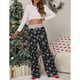 thumbnail image 5 of Pantalones con cordón y estampado navideño para mujer, elegantes, elásticos, de pierna larga y ancha, pantalones casuales para fiesta de Navidad No.37 Copo de nieve negro 3XL, 5 of 8
