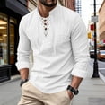 thumbnail image 3 of JTieacloth Casual Fashion Linen Long Sleeve Shirt With Drawstring Stand Collar Hip Hop Stylish Top For Outfits Wedding Button Down Shirt White, 3 of 5