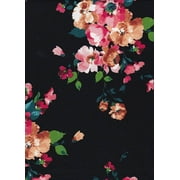 Floral Print Brushed Polyester Fabric - Black/Pink17 (3-Yard Precut)