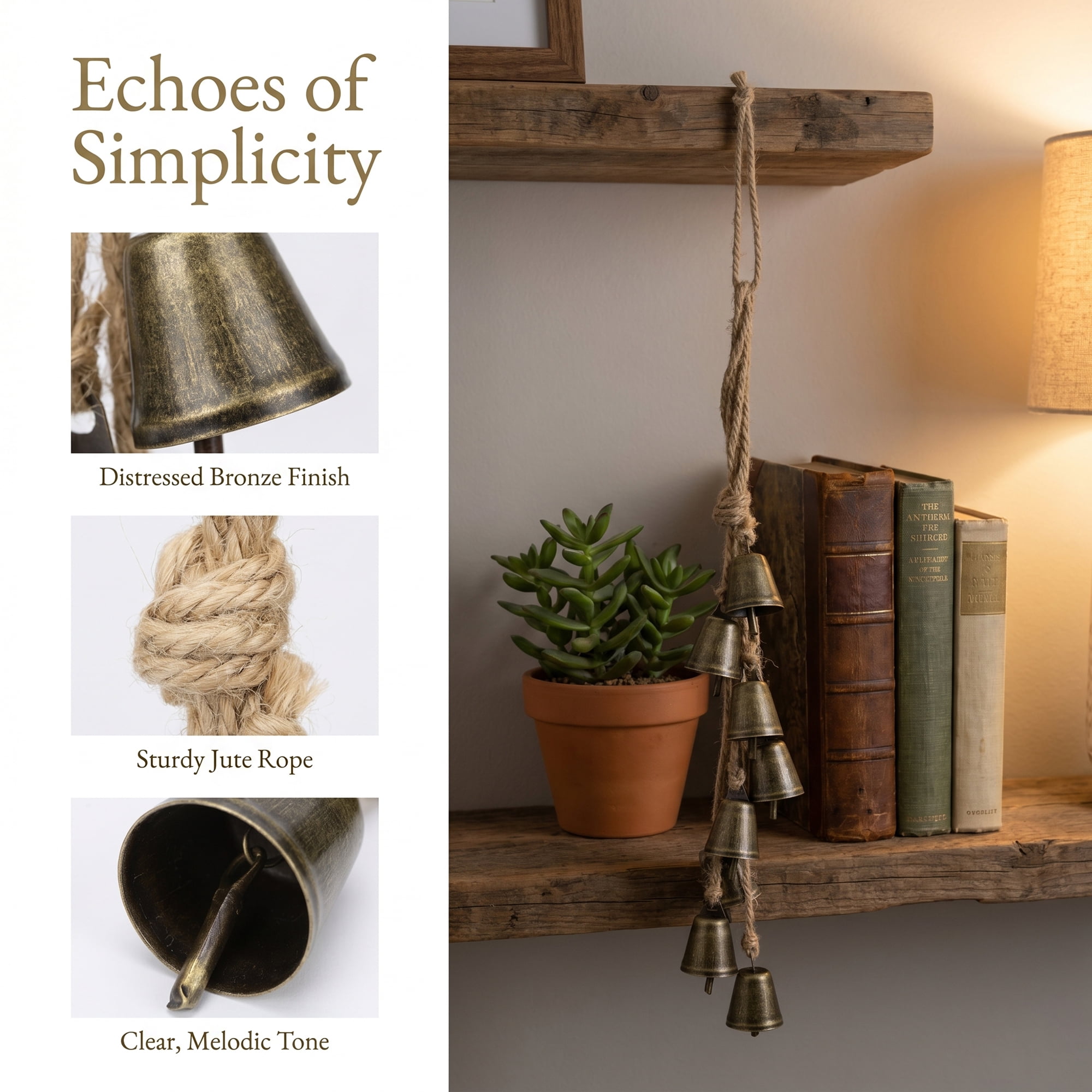 Unique Bargains 2Pcs Wall Hanging Protection Rustic Iron Bells Bronze 1" x 1" x 16.5"